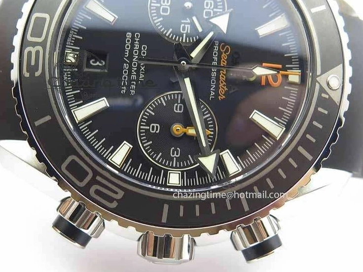 0115 Planet Ocean Master Chrono 45mm SS OM 1:1 Best Edition Black Dial Orange 12 On Rubber Strap A Durable 8169